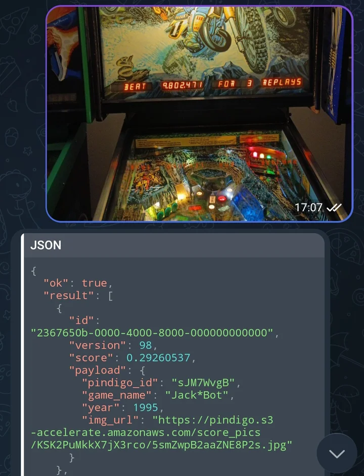 Telegram chat: vector embedding mistakenly matching Blackwater 100 as Jack*Bot with a 0.29 similarity score